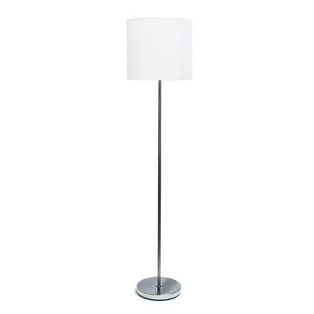 Simple Designs Brushed Nickel Drum Shade Floor Lamp, White