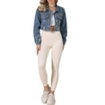 thumbnail image 2 of INSPIRE CHIC Rivet Studded Denim Jacket for Women's Cropped Casual Wash Jean Jacket XL Blue, 2 of 6