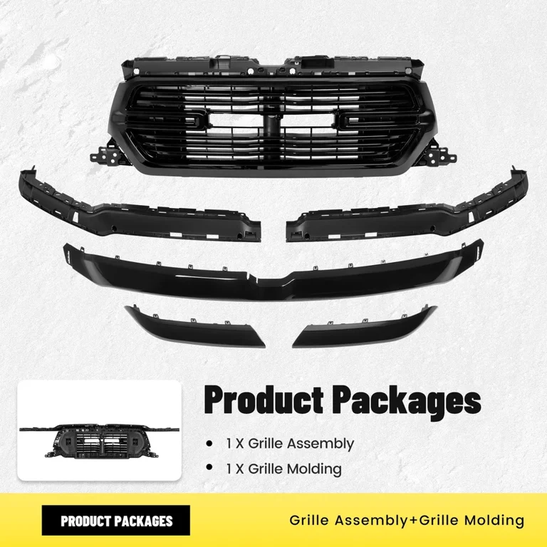 Front Upper Grille Trim Molding Glossy Black For 2019-2022 Dodge Ram 1500