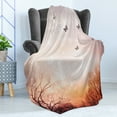 thumbnail image 4 of Butterfly Soft Flannel Fleece Throw Blanket, Dreamy Butterflies over Trees Romantic Fantasy Blurry Sky Design, Cozy Plush for Indoor and Outdoor Use, 50" x 70", Baby Pink Orange, by Ambesonne, 4 of 5