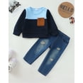 thumbnail image 2 of 5T Baby Boys Clothes 6Y Boys 2PCS Fall Winter Denim Outfits Set Crew Neck Little Boys Long Sleeve Top Denim Pants Set Blue, 2 of 9
