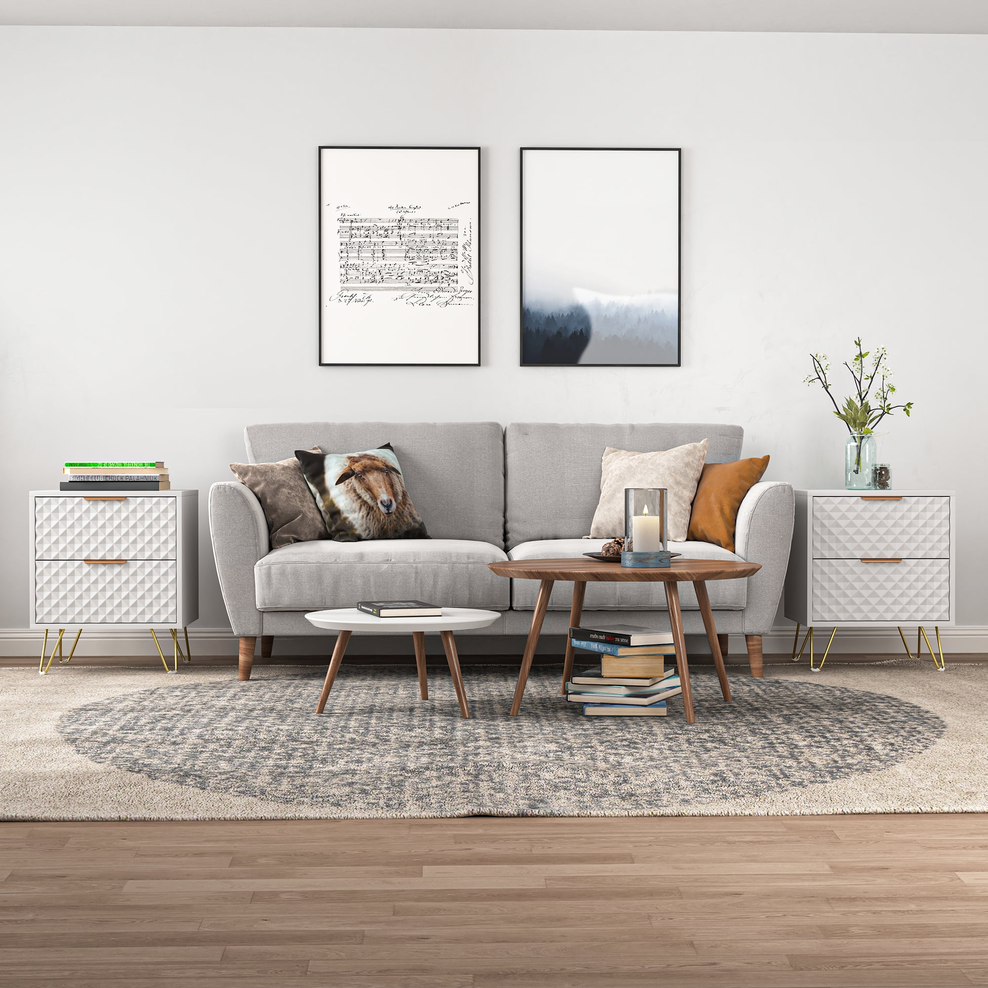 Finihen Carved Nightstand Single, Luxury Carving Board 2-Drawer Night Stand Bed Side Table with Metal Legs, for Bedroom Living Room, White Finihen Carved Nightstand Single, Luxury Carving Board 2-Drawer Night Stand Bed Side Table with Metal Legs, for Bedroom Living Room, White