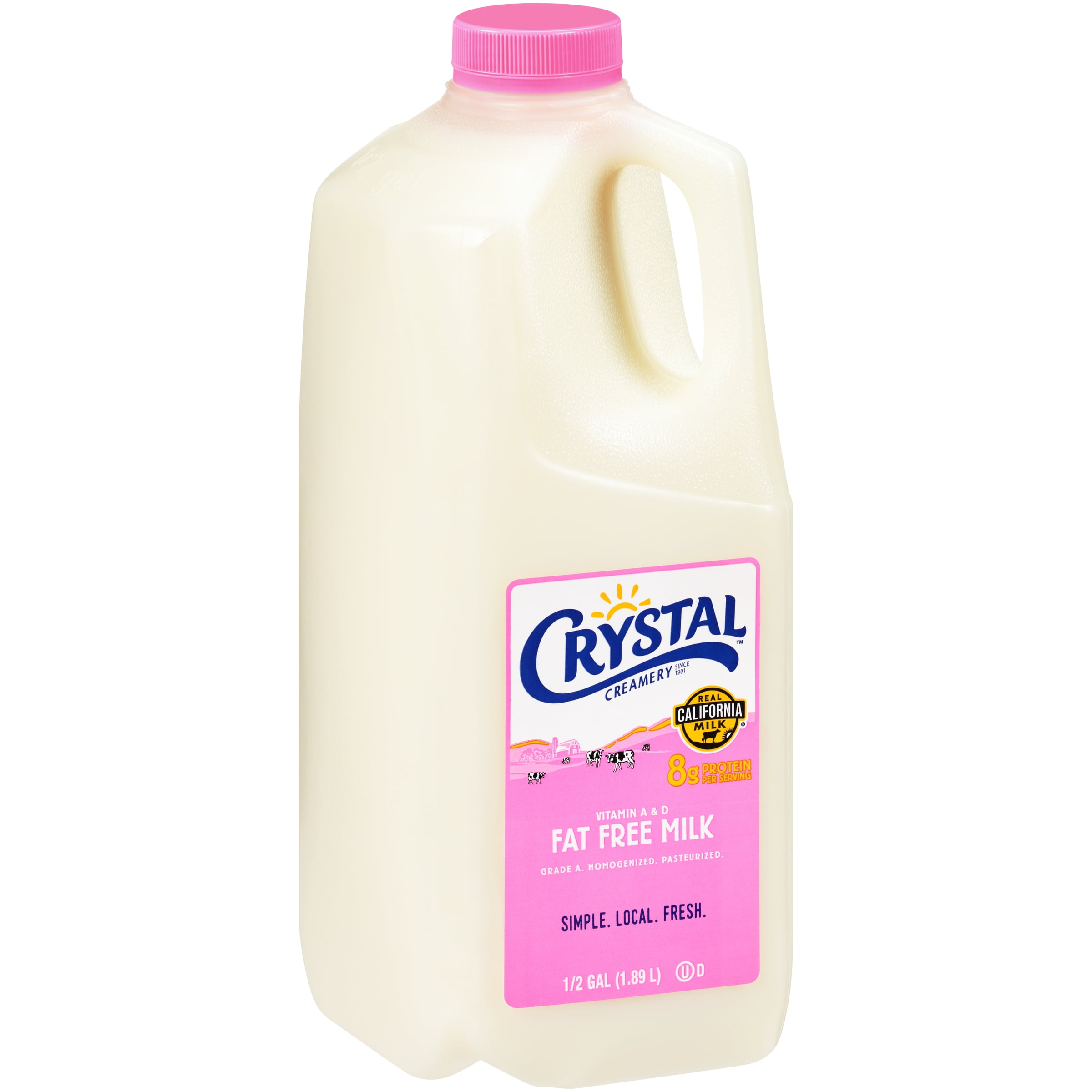 Crystal Creamery Real California Fat Free Milk, Gluten Free, 64 fl oz