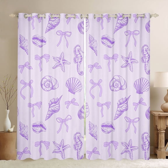 jejeloiu Kawaii Bowtie Bow Blackout Curtains Set of 2 (52x84 Each),Ocean Animal Seahorse Window Curtains For Girls Teens