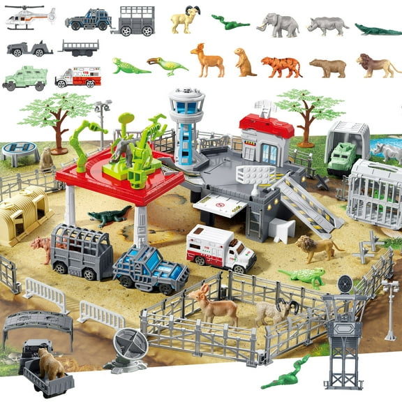 51 Piece Safari Animals Toys Set, Realistic Zoo Animal Figurines Playset with Play Map, Plastic Jungle Toy for Toddlers 3  Years Old, Ideal Gift for Boys and Girls