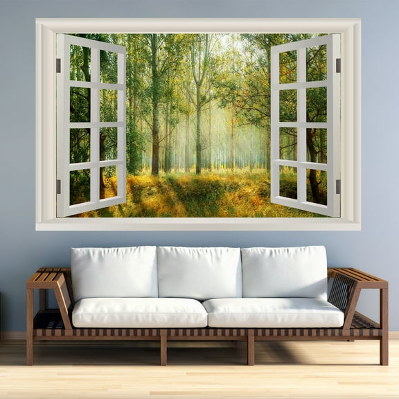 VWAQ Landscape Wall Decals Window - Nature Scene Vinyl Mural For Wall - NWT4 (22" H X 33" W)