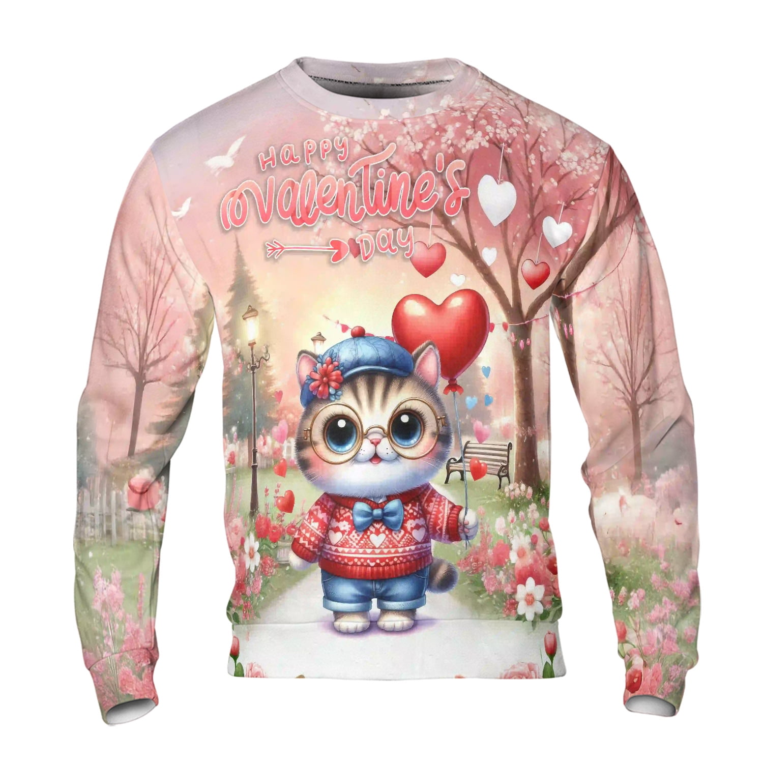 Happy Valentine’s Day Adorable Exotic Shorthair Kitten Holding Heart Balloon All Over Print 3D Sweatshirt Unisex Merch Cat Lover Kitten Owner Gifts - 00030
