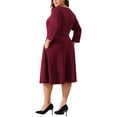 thumbnail image 4 of DARING DIVA Plus Size Midi Notched V Neck 3/4 Sleeve A-Line Dress 1X Burgundy, 4 of 6