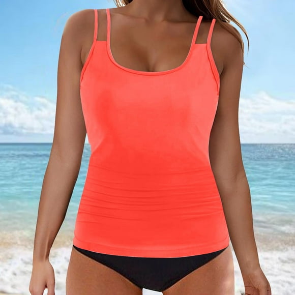 UPPADA UPPADAs 2 Piece Tankini Bathing Suits for Women Solid Crewneck High Waisted Modest Swimsuits with Shorts Comfy Beach Swimwear for Holiday Swimsuits for Older Women Watermelon Red,2xl
