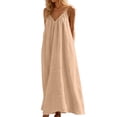 thumbnail image 6 of BOOMNY Women's Backless Cami Dress Spaghetti Strap Cami Lounge House Dresses Flowy Beach Summer Maxi Sundress, 6 of 7