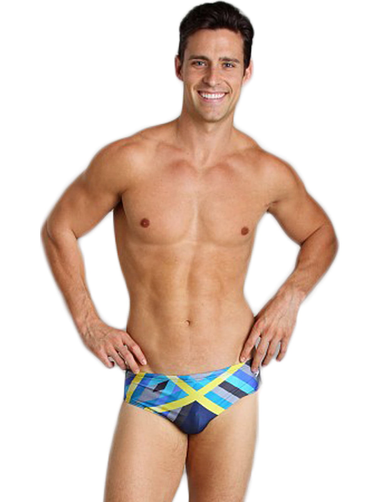 Speedo Men's Laser Sticks Swim Brief Size 30 Blue Green Competition Swimsuit 