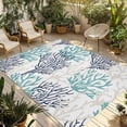 thumbnail image 2 of Outdoor Rug 3x5 ft Teal Blue Grey Ocean Coral Outdoor Large Area Rug Non Slip Rubber Summer Marine Life Front Door Mat RV Rug Camping Carpet Patio Outdoor Rugs for Backyard Balcony Deck Porch Indoor, 2 of 9