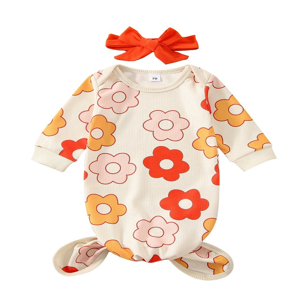 MesaSe Baby Sleeping Bag Flower Print Long Sleeve Neck Design Sleeping Bag Bow Hairband Cute Two piece Set