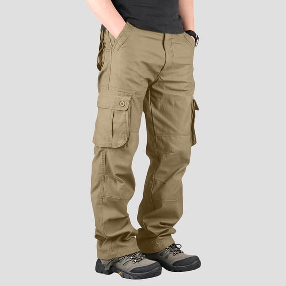 CQONEPT Cargo Pants for Mens Wide Leg Tactical Pant with Multi Pockets Outdoor Work Joggers for Hiking Trvel Yellow 32