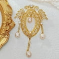 thumbnail image 3 of Vintage Gold Tone Pink Pearl Dangle Opens Marquise Shaped Brooch with Wing Mother Gift Jewelry, 3 of 9
