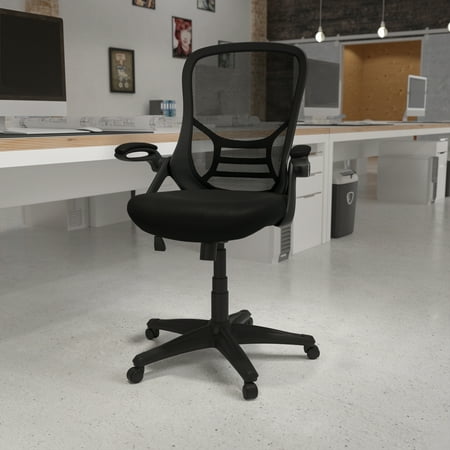 Flash Furniture Porter High Back Black Mesh Ergonomic Swivel Office Chair with Black Frame and Flip-up Arms