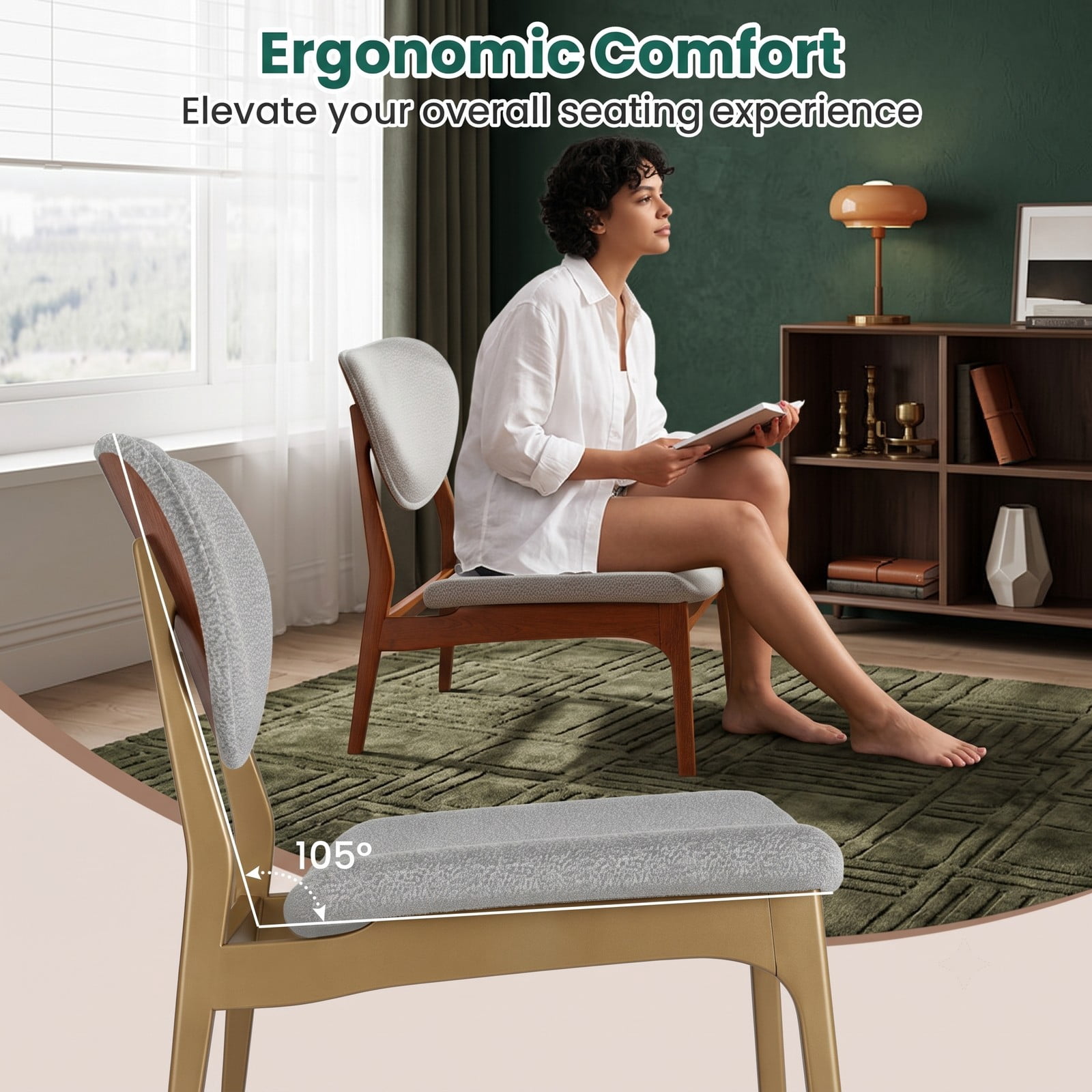 Furnibear Accent Chairs Set of 2 with Side Table, Solid Wood Frame Lamb Velvet Upholstered Armchairs, 105 Degree Backrest Reading Club Chairs for, Walnut and Gray