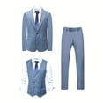 thumbnail image 6 of i.Finelong Men's Light Blue-Gray 3-Piece Suit Set - Smart Casual Business Gathering/Evening Event Outfit (Jacket+Vest+Pants), 6 of 7