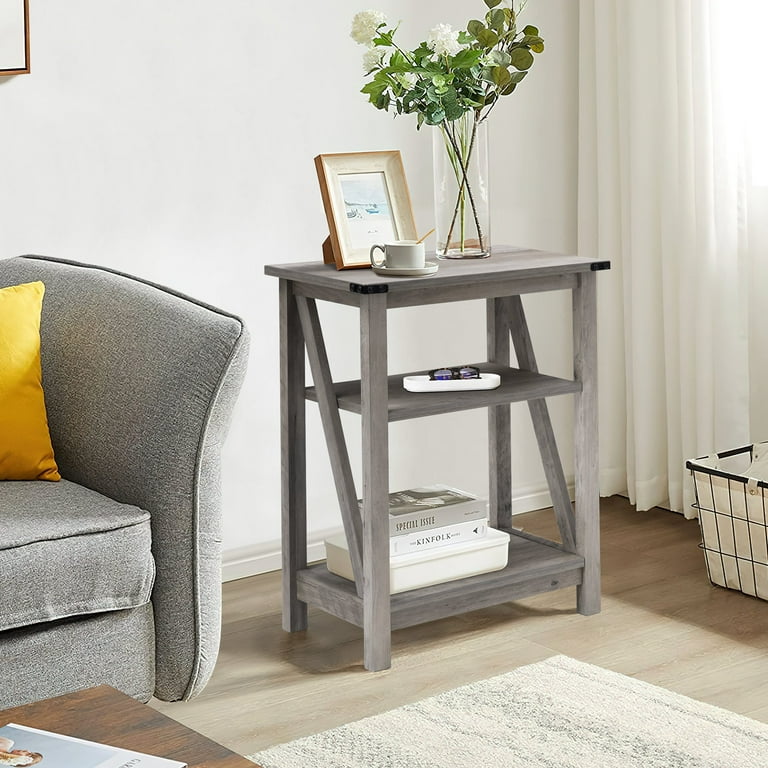 Pellebant Rectangle Nightstand End Table for Living Room Washed Gray