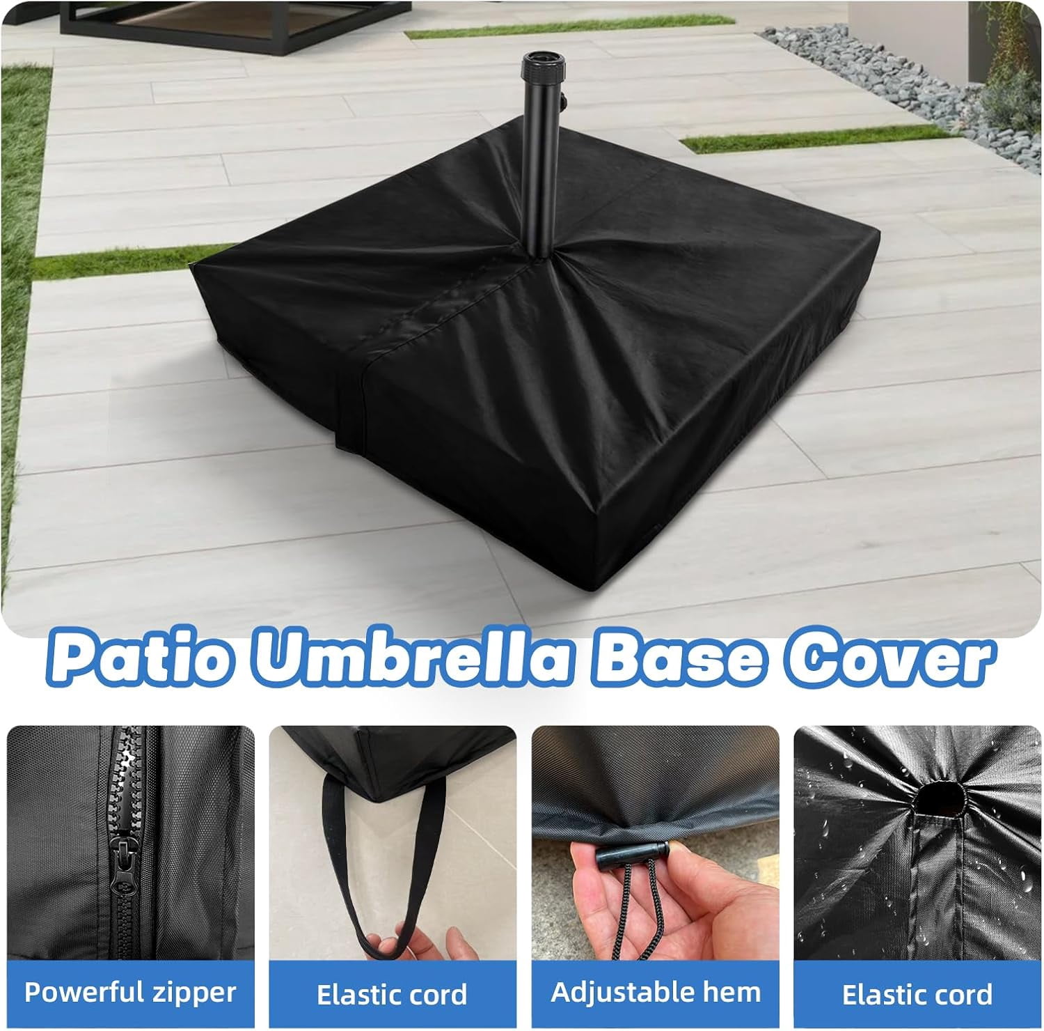 Patio Umbrella Base Cover for Outdoor Umbrellas Base, Heavy Duty Waterproof Anti-UV, Outside Square Umbrella Stand Base Covers (Black)
