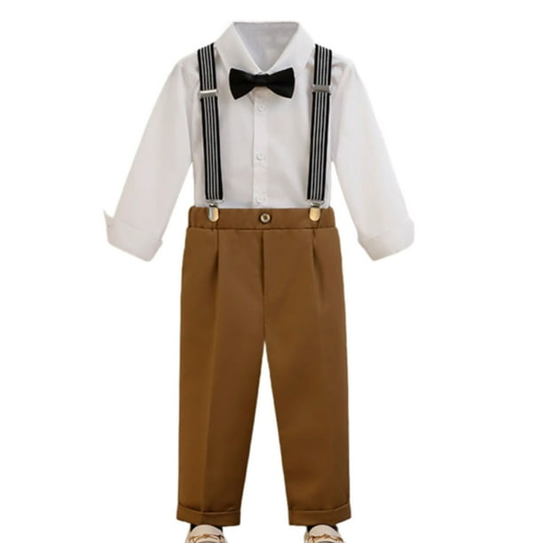Odeerbi Niños 3 Pcs Caballero Traje Formal Vestido Camisa + Pantalones de Traje de Suspensión + Corbata de Palo Trajes de Boda Conjunto