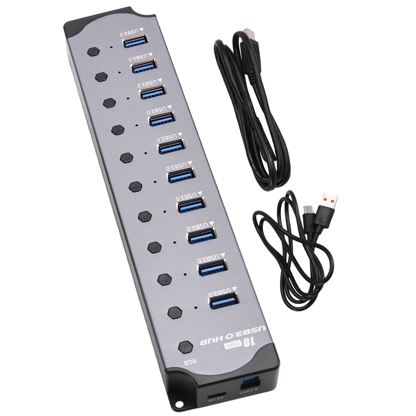 10 in 1 Powered USB HUB 10 Ports USB Adapter USB Splitter USB 3.0 Interface Individual Switch RGB E-Marker Heat Design,1 x 10 in 1 Powered USB HUB,Photo Color