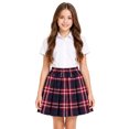thumbnail image 2 of Girls Plaid Pleated Skirt Classic School Uniform A-Line Skirt Elastic Waist Tartan Skirt for Kids Teens Casual Daily Wear & School Outfit,130, 2 of 8
