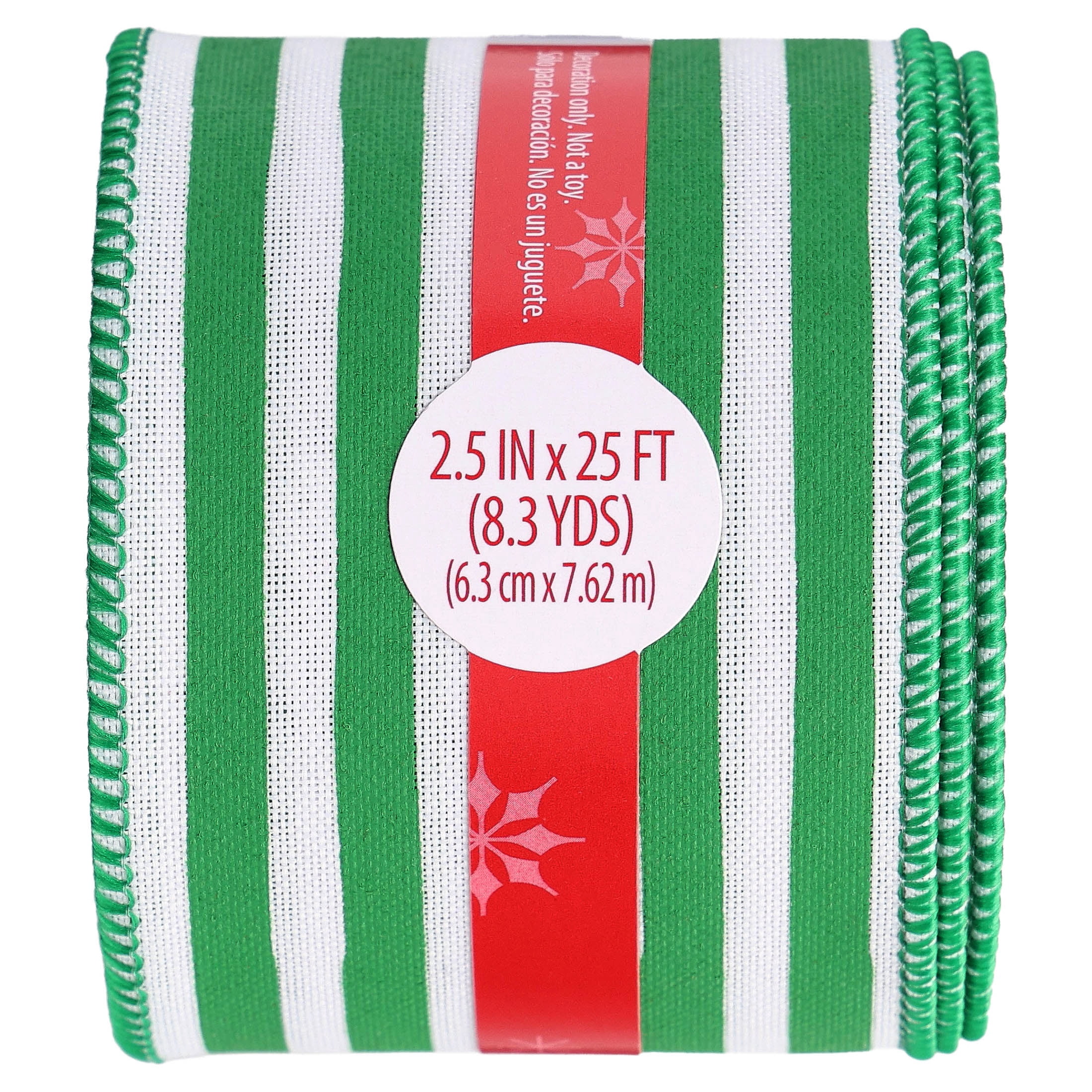Green and White Striped Christmas Ribbon, 2.5" x 25', by Holiday Time