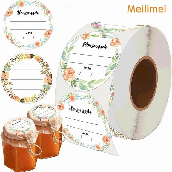 2-inch watercolor flower canning sticker - 500 sheets - Can write date content. Self-made canning bottle cap label with lines. Suitable for handmade Mason jars, containers, bottles. Kitchen organizat