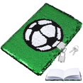 thumbnail image 4 of Cuaderno de lentejuelas, reversible, con patrón de fútbol, ​​con cerradura y llaves, diario, cuaderno de viaje, diario para niños y adultos, 4 of 4