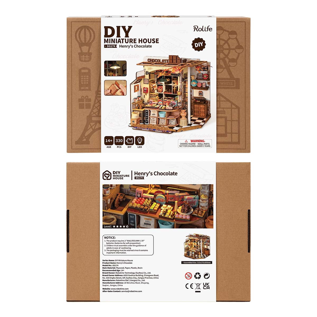 Rolife Henry's Chocolate DIY Miniature House Craft Kit, Wooden Puzzle Assembly Set for Adults & Kids Gifts