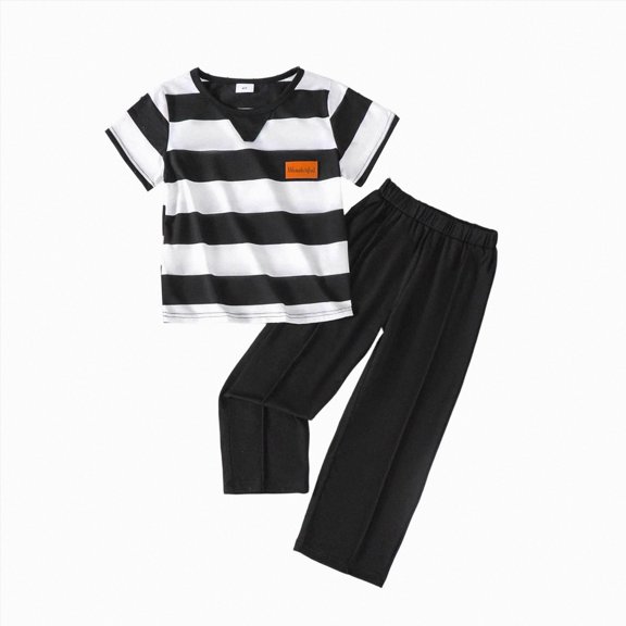 enyan Little Boys 2PCS Outfit Set Spring Summer Cotton Short Sleeve T Shirt with Long Pants 4T 5T 6T 7T Black,6-7 Years