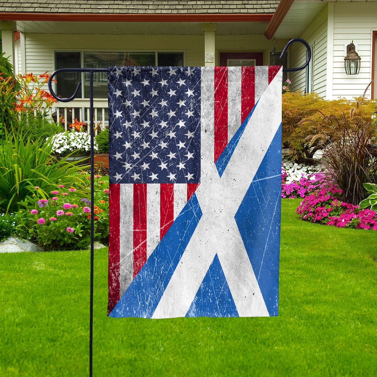 American Flag USA Scotland Half American Friendship Scottish Patriotic Garden Flag (29.5x39.5) Double Sided-USA Flags Premium Polyester-Decorative Indoor Outdoor Flag