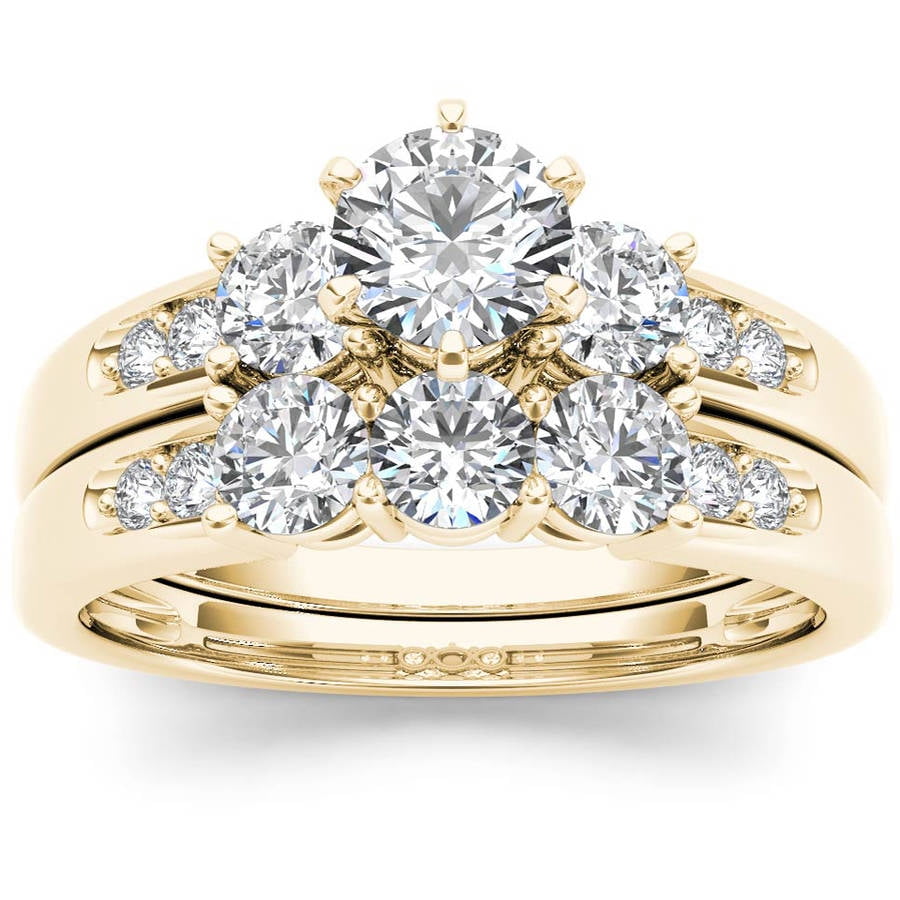 Yellow Gold Finish 3 CT Diamond Engagement Ring Wedding Trio Set For His & Her 