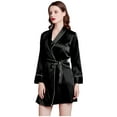 thumbnail image 2 of Womens Soft Pajama Clearance- Sexy Bathrobes Silk Satin Plus Size Robe Sleepwear Black Size M, 2 of 4