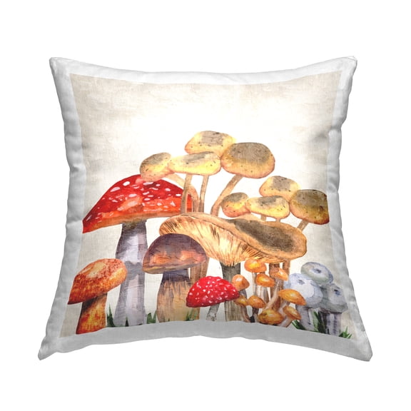 Stupell Industries Mixed Woodland Mushrooms Square Decorative Printed Throw Pillow, 18 x 18