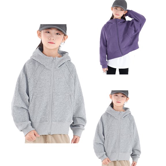 Shadoumai Kids Fleece Hooded Jacket Outdoor Warm Pullover Coats For Boys And Girls All Season Casual Windproof Outerwear