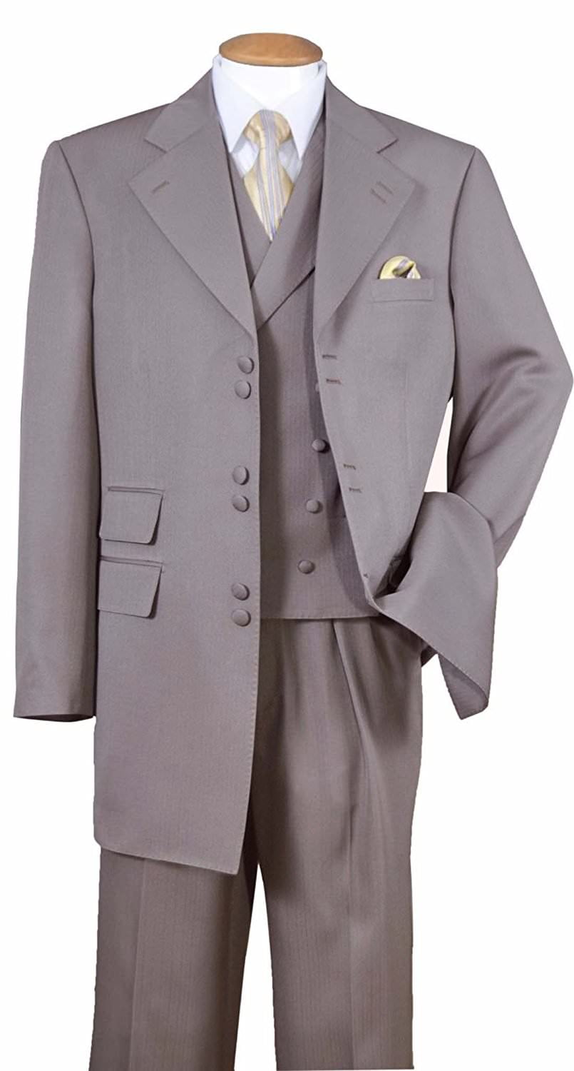 Men's 3 Pieces Fashion Wool Feel Herring Bone Striped Suit w/ Vest 5264 Brown 