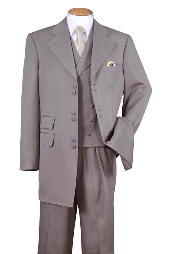Solid Zoot Suit With Double Breasted Vest And Pants