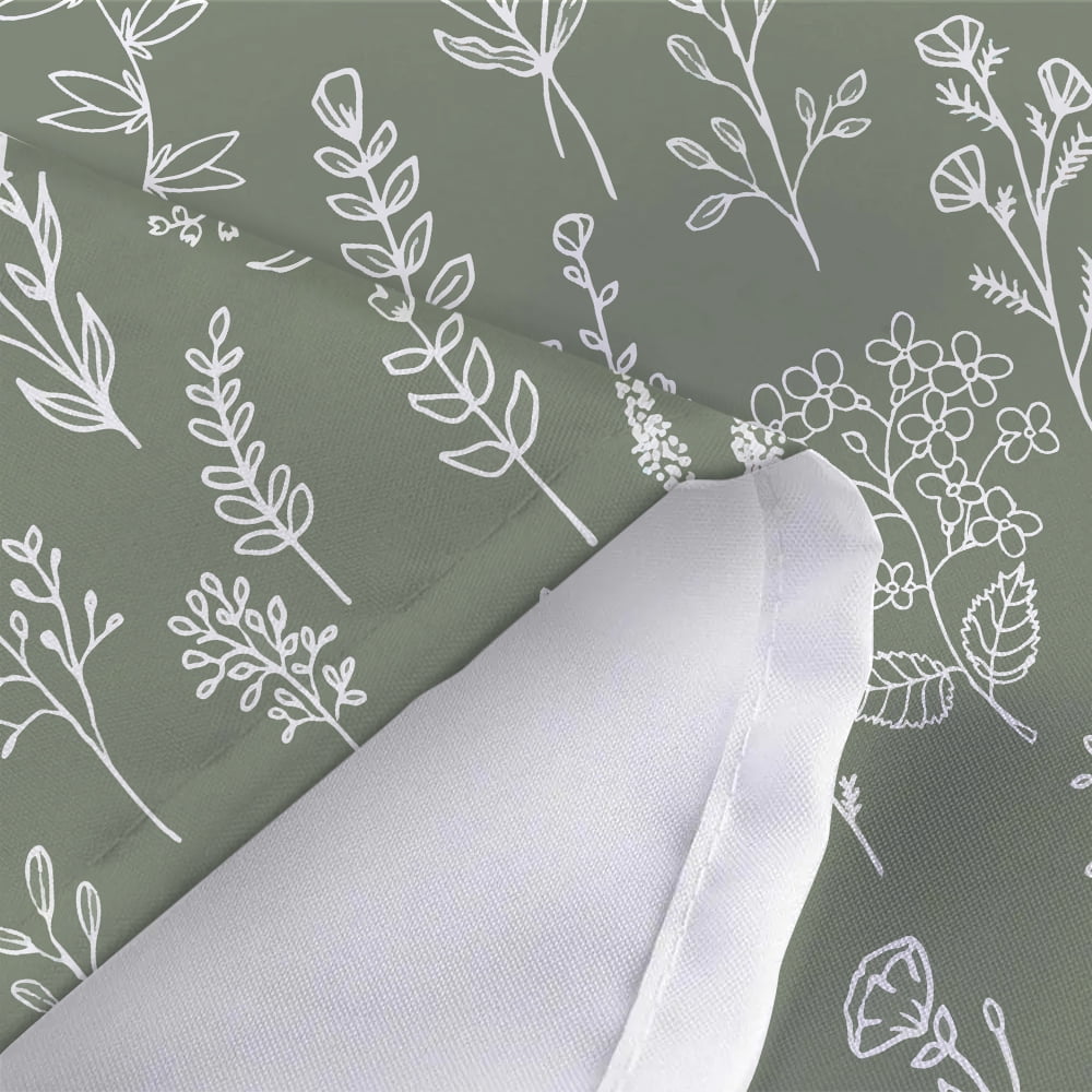 Boho Sage Green Floral Shower Curtain, Cute Spring Dark Green Flower Leaves Fabric Shower Curtains Set for Bathroom Decorative, Plant Botanical Restroom Decor Accessories with Hooks 72X72 Inch