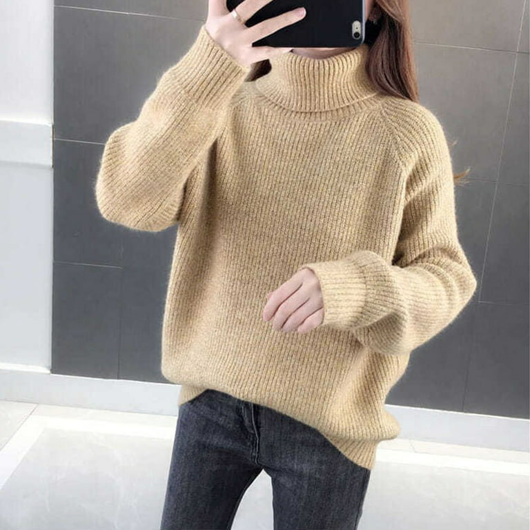 Thick Turtleneck Cashmere Sweater Women Casual Fall Winter Loose Pullover  Oversized Knitted Sweater Jumper Tops
