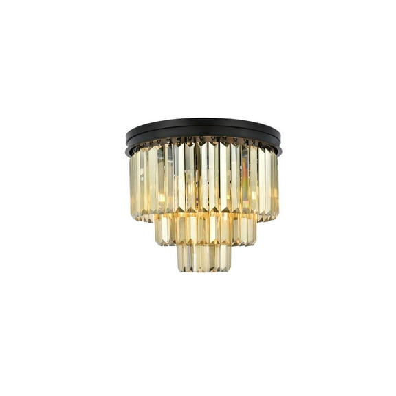 Sydney 9 light Matte Black Flush Mount Golden Teak (Smoky) Royal Cut Crystal