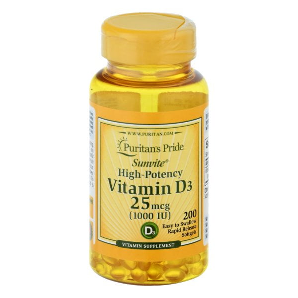 Puritan's Pride HighPotency Vitamin D3 1000 IU, 200 Softgels Walmart