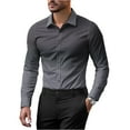 thumbnail image 2 of Huankd Men's Wrinkle Free Slim Fit Dress Shirts Formal Long Sleeve Button Down for Wedding Business Gray 2XL, 2 of 5