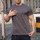 thumbnail image 1 of Blusas y camisas de manga corta y cuello redondo para hombre. Blusas casuales de verano para hombre, de manga corta, de color liso, con cuello redondo, para fitness. Blusas de poliéster para hombre., 1 of 4