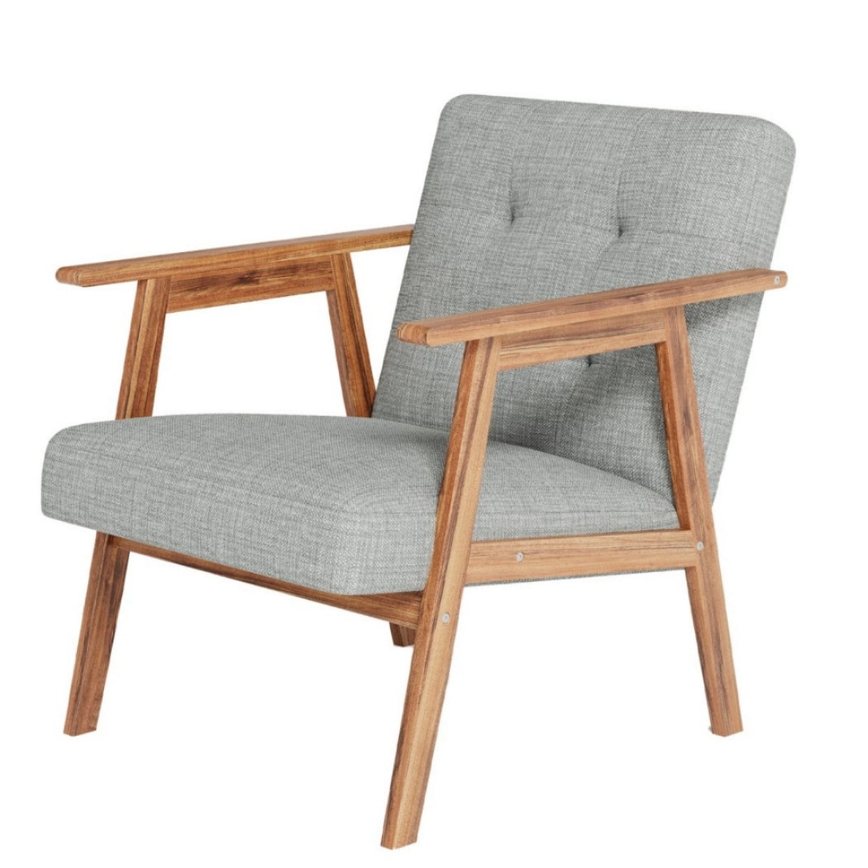 Modern Accent Chair, Fabric Upholstered Armchair with Tufted Details and Wooden Frame, Light Gray Lounge Chair for Living Room, Bedroom & Office, Light Gray
