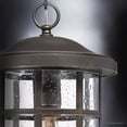 thumbnail image 4 of Urban Ambiance Luxury Craftsman Outdoor Pendant Light, Medium Size: 15.5"H x 10"W, with Tudor Style Elements, Wrought Iron Design, Oil Rubbed Parisian Bronze Finish and Seeded Glass, UQL1049, 4 of 8