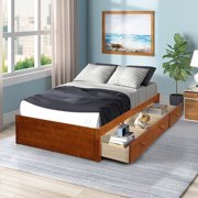 Lowestbest Solid Wood Twin Size Bed with Storage, Platform Bed with 3 Drawers-Espresso