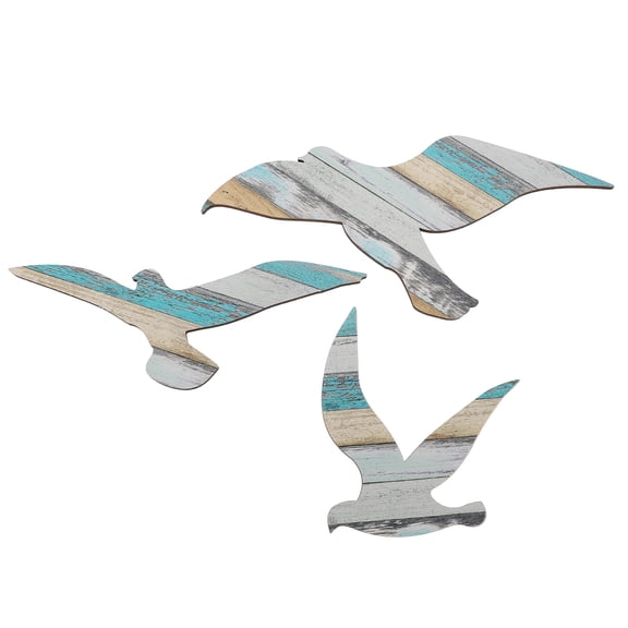 LOLIPPYY 3pcs Seagull Wall Decor: Beach Wall Art Sculptures Wooden Decor Hanging Nautical Decoration for House Home Bathroom Bedroom Living Room Assorted Color