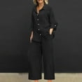 thumbnail image 2 of BLOCLOALO 2 Piece Lounge Set Long Sleeve Collared Shirts Linen Summer Loose Wide Leg Pant Matching Set Plus Size Outfits Button Down Shirts Trendy Business Sets Comfortable Lounge Sets Black L, 2 of 7